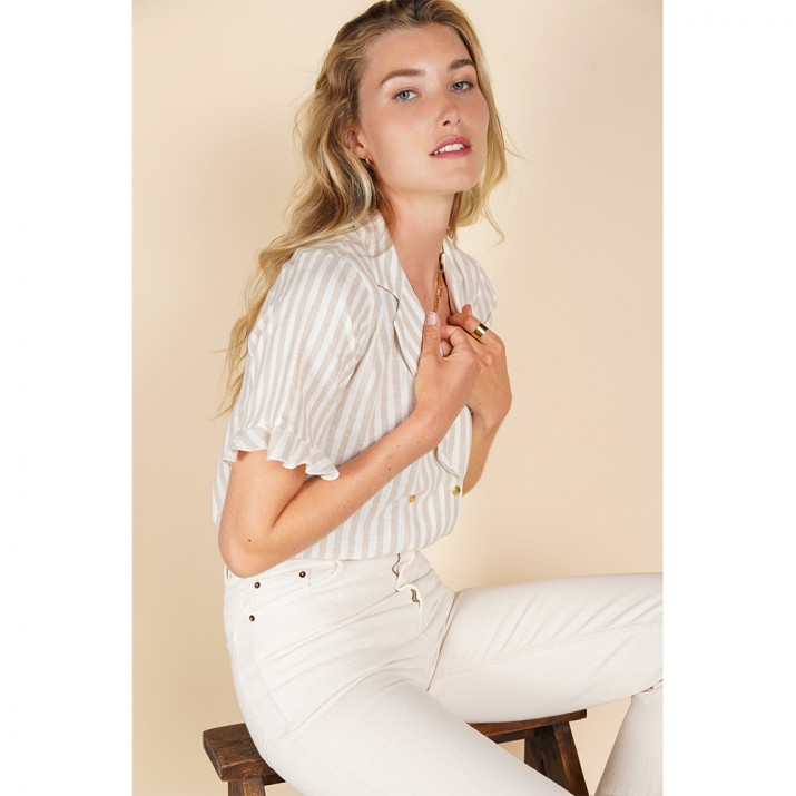 Chemise Bari - rayures blanc beige lurex