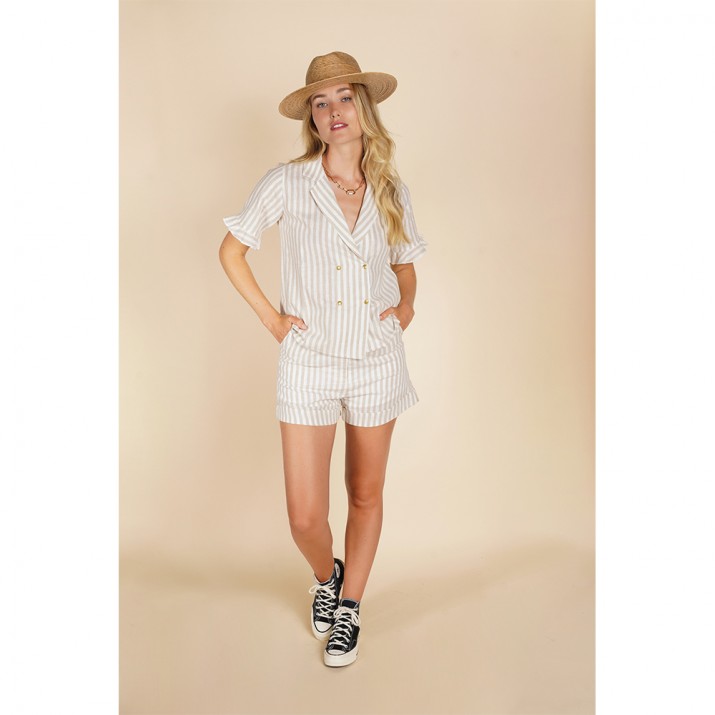 Short Dario - rayures blanc beige lurex
